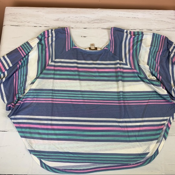 Decree summer striped relaxed tee top t-shirt beach bat cut sleeve blue pink - Picture 3 of 10